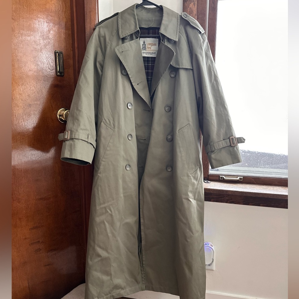London Fog Olive Double-Breasted Trench Coat